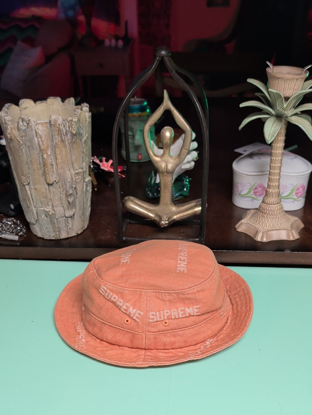 Supreme Peach-Orange Canvas Bucket Hat with Subtle Logo